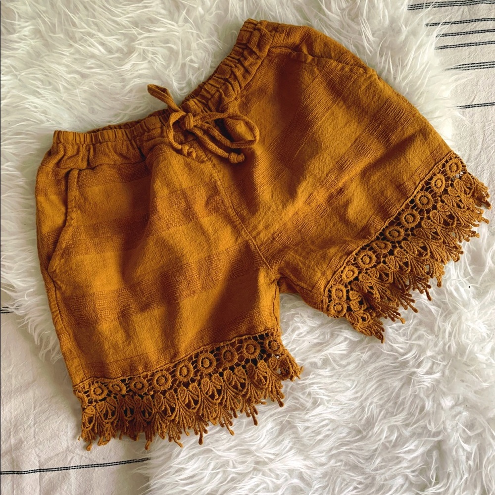 Mustard Shorts w/ lace detail